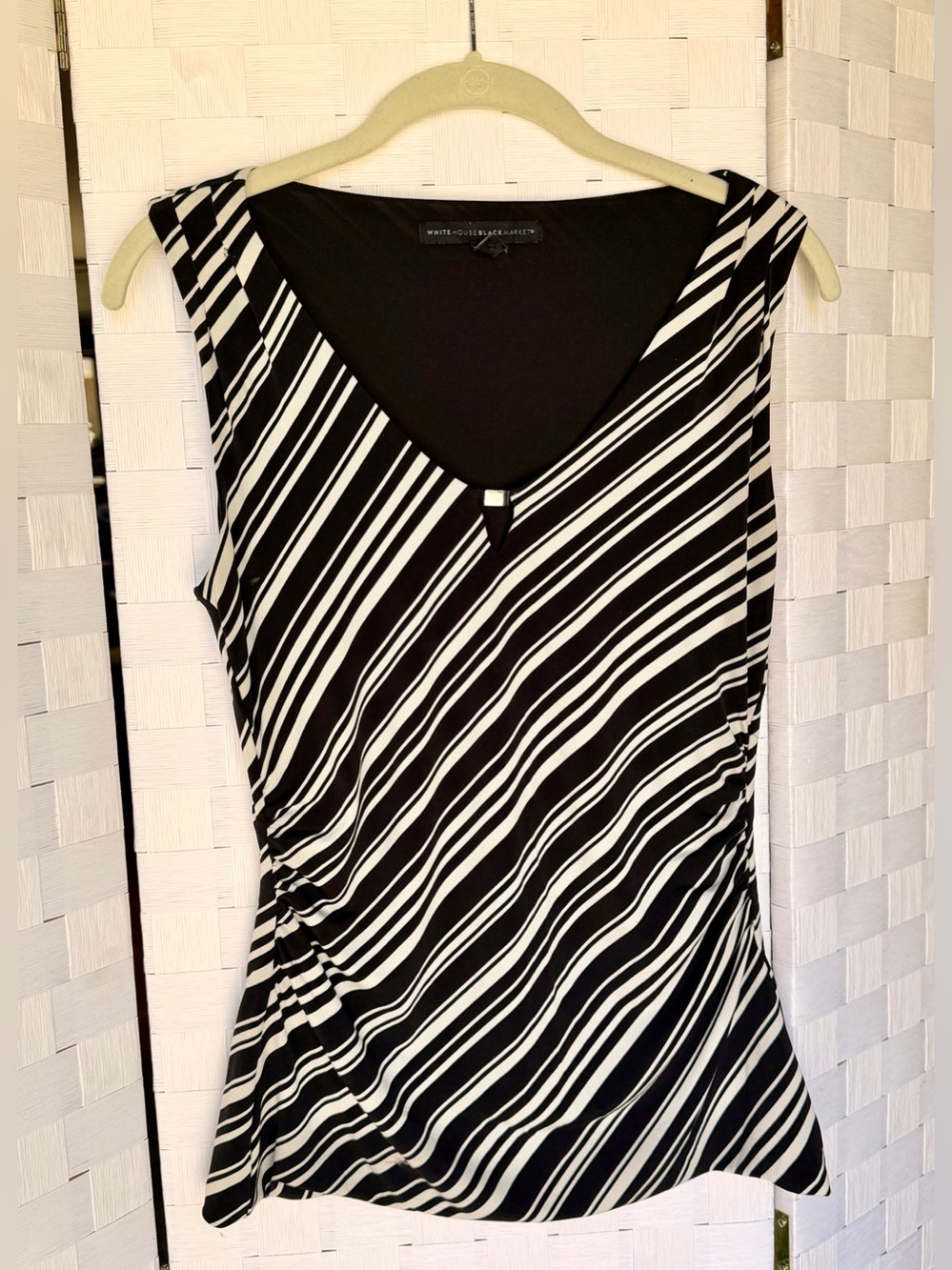 White House Black Market Black & White Diagonal Stripe Sleeveless Top